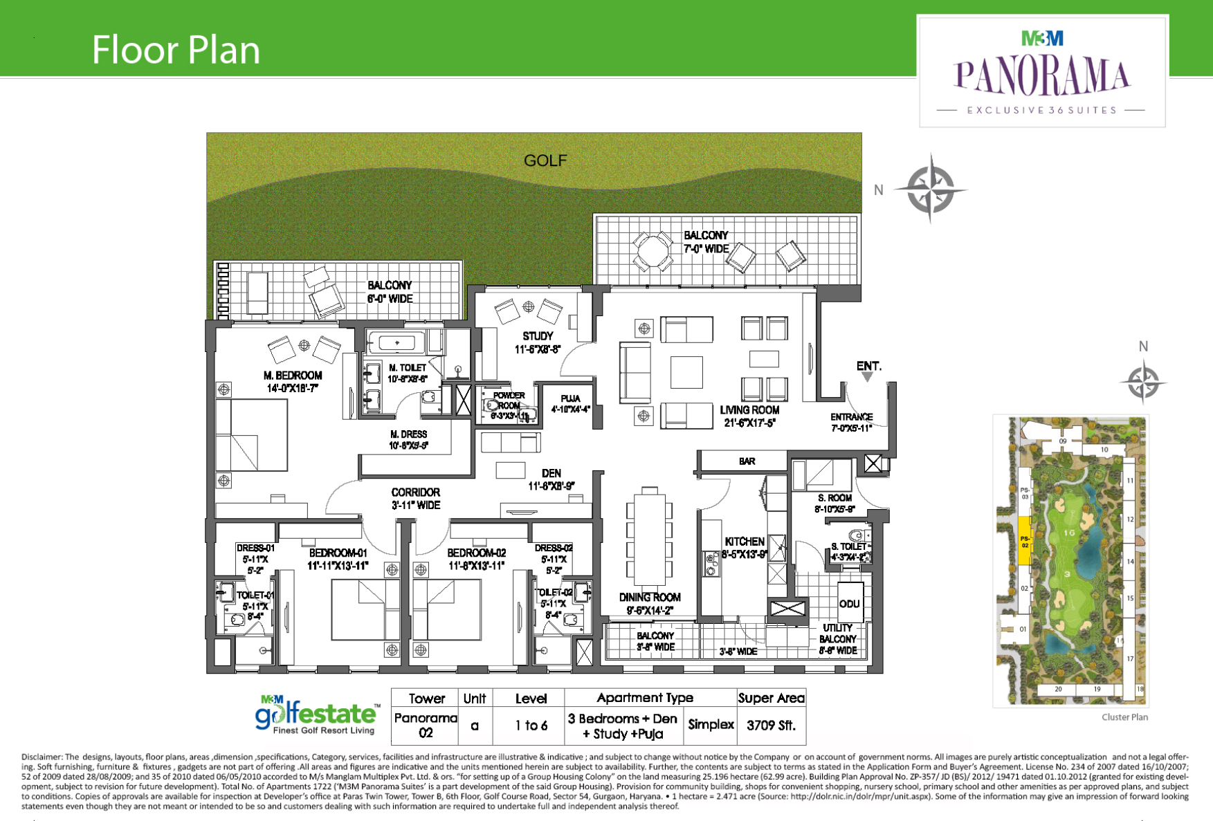 Floor plan of M3M Golf estate Fairway West 3452 Sqft